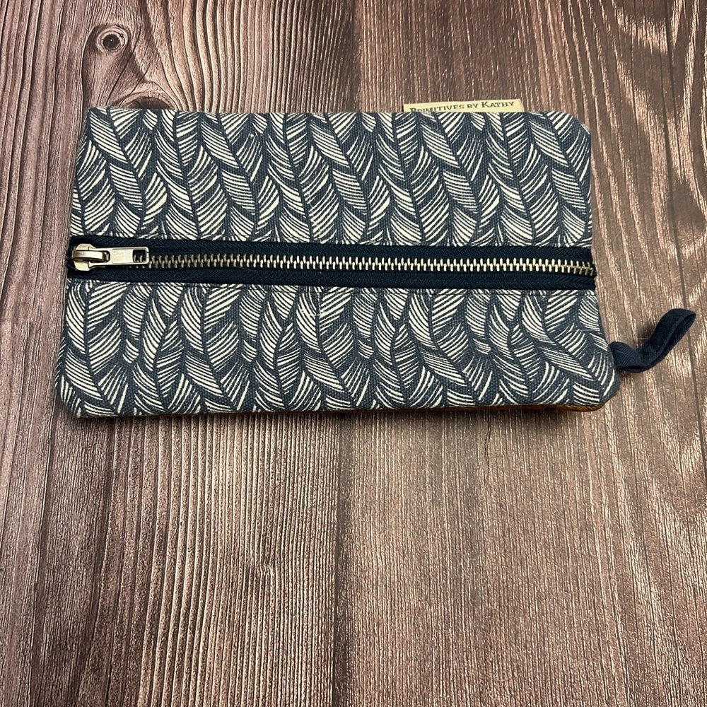 Primitives by Kathy Navy and White Leaf Pattern Pouch